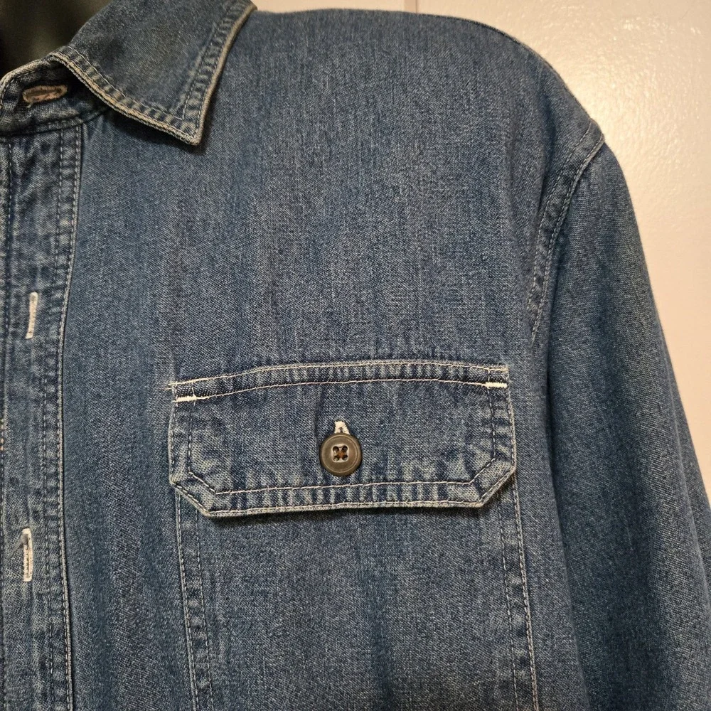 Vintage Route 66 Shirt‎ Shacket Mens L Blue Denim Fleece Lined Button Front 90s - Picture 3 of 10